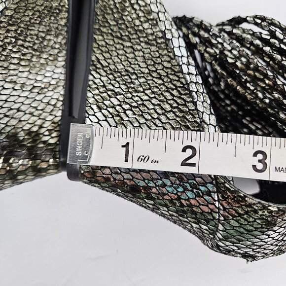 Kelsi Dagger Ryton Silver Metallic Snake Embossed Leather Ankle Strap Wedge 7.5 - Picture 6 of 13